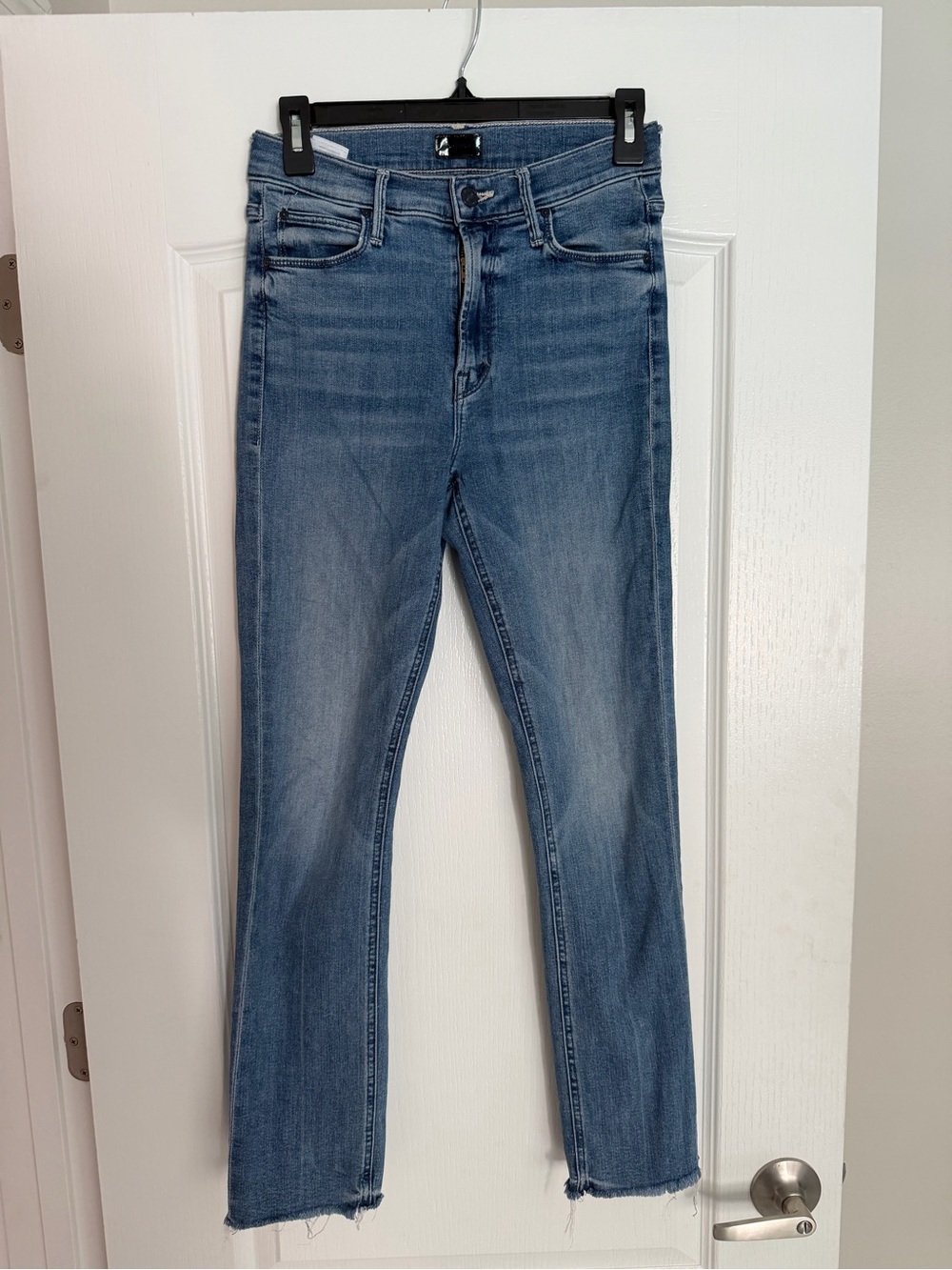 MOTHER Slim Straight Jeans in Light/Medium Blue Wash